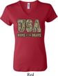 USA Home of the Brave Ladies V-neck Shirt