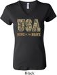 USA Home of the Brave Ladies V-neck Shirt