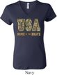 USA Home of the Brave Ladies V-neck Shirt