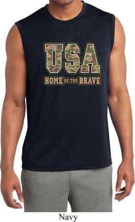 USA Home of the Brave Mens Sleeveless Moisture Wicking Shirt