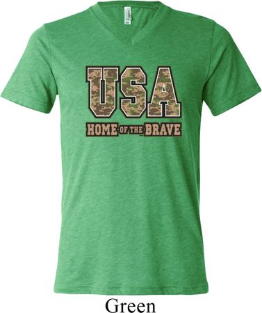 USA Home of the Brave Mens Tri Blend V-neck Shirt