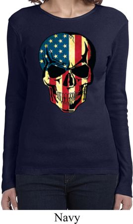 USA Skull Ladies Long Sleeve Shirt