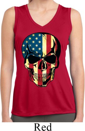 USA Skull Ladies Sleeveless Moisture Wicking Shirt