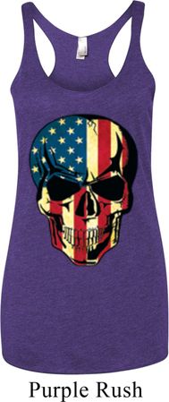 USA Skull Ladies Tri Blend Racerback Tank Top