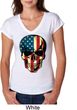 USA Skull Ladies Tri Blend V-Neck Shirt