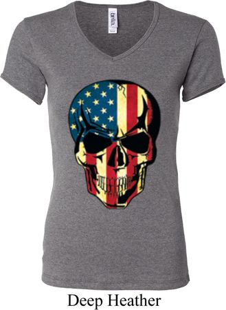 USA Skull Ladies V-neck Shirt