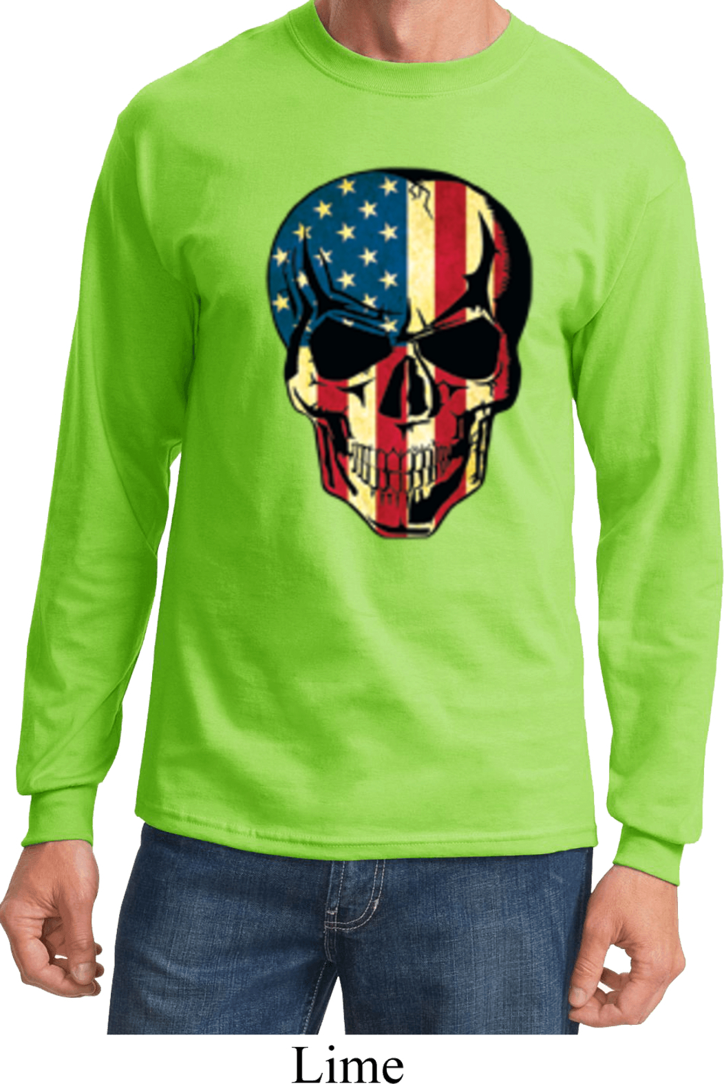 USA Skull Long Sleeve Shirt USA Skull Mens Shirts
