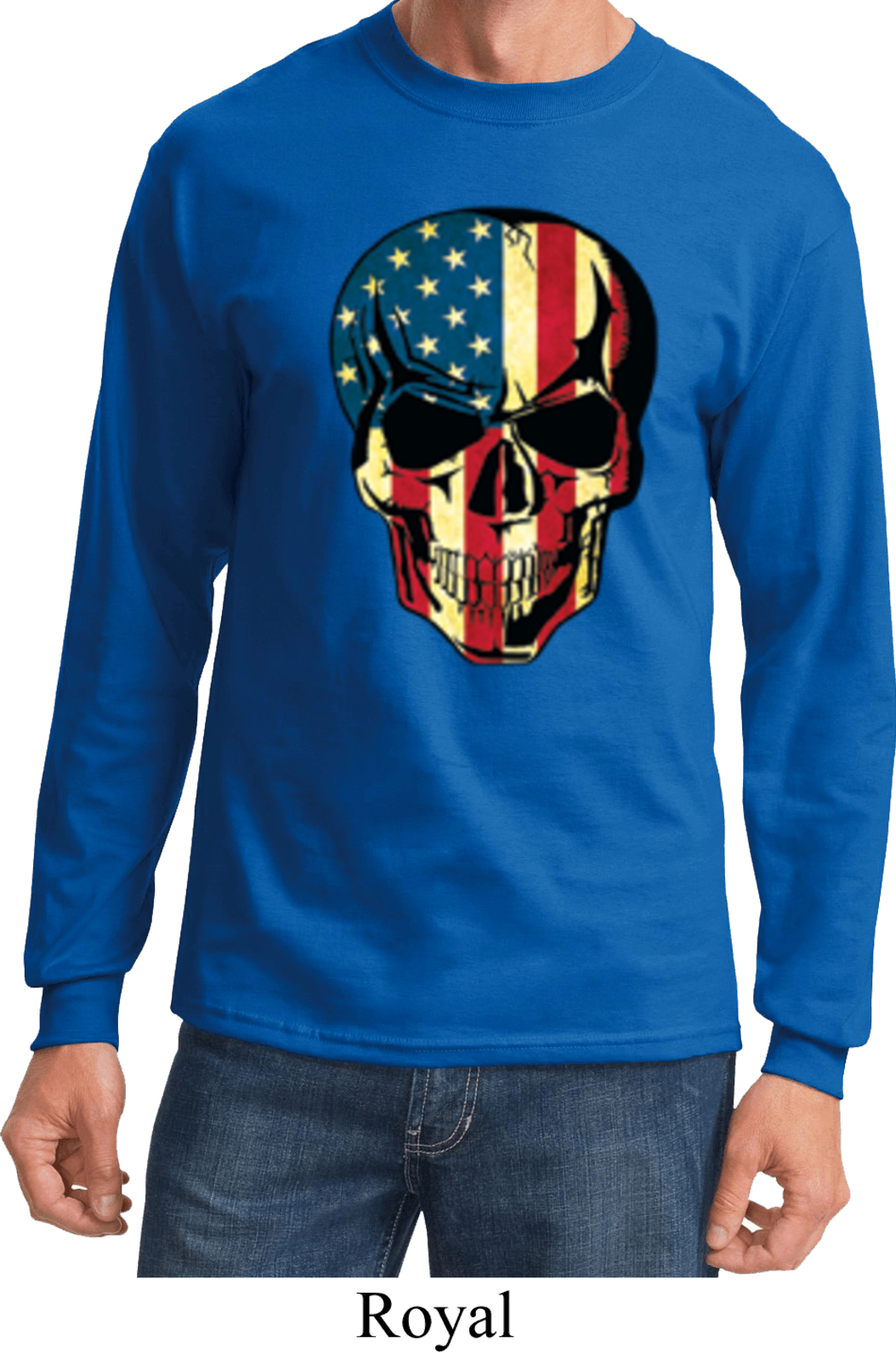 USA Skull Long Sleeve Shirt USA Skull Mens Shirts