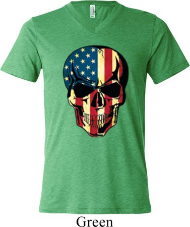 USA Skull Mens Tri Blend V-neck Shirt
