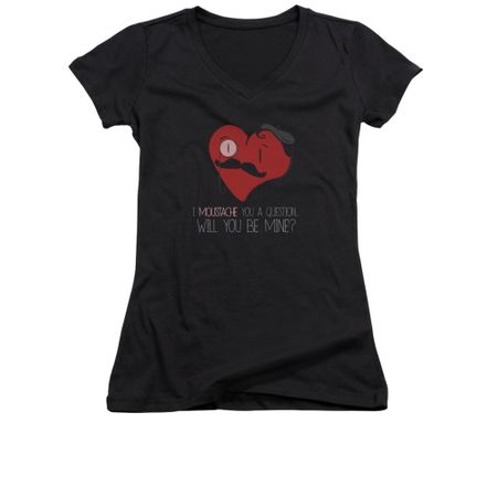 Valentine's Day Shirt Juniors V Neck Popping The Question Black Tee T-Shirt
