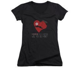 Valentine's Day Shirt Juniors V Neck Popping The Question Black Tee T-Shirt