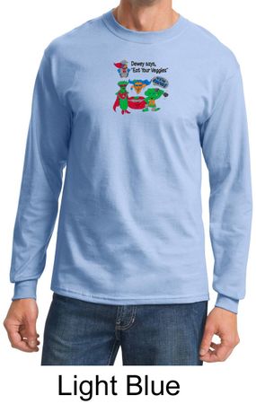 Vegan Shirt  Long Sleeve Mens Tee - Dewey Says Eat Your Veggies