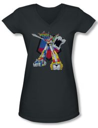 Voltron Shirt Juniors V Neck Blazing Sword Charcoal Tee Shirt