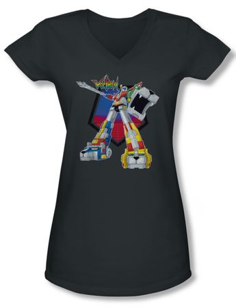 Voltron Shirt Juniors V Neck Blazing Sword Charcoal Tee Shirt