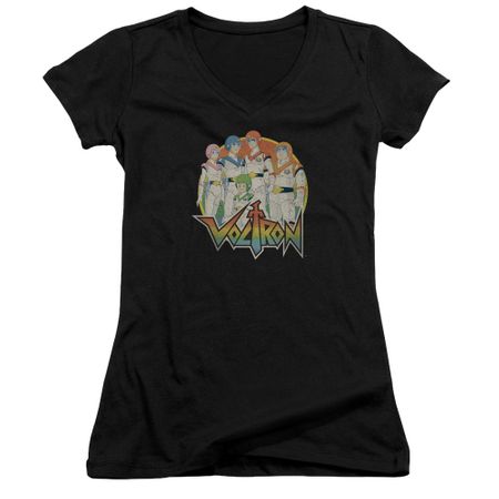 Voltron Shirt Juniors V Neck Group Black Tee T-Shirt