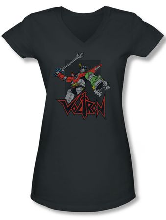Voltron Shirt Juniors V Neck Roar Charcoal Tee Shirt