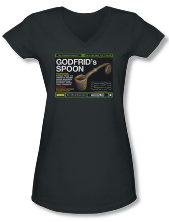 Warehouse 13 Shirt Juniors V Neck Godfrid Spoon Charcoal Tee Shirt