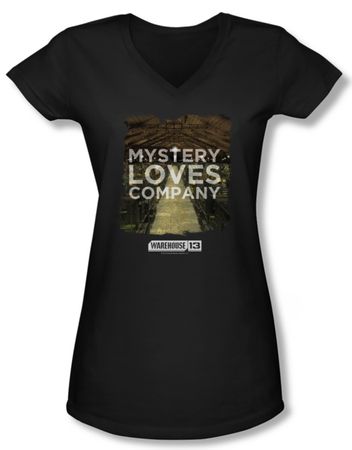 Warehouse 13 Shirt Juniors V Neck Mystery Loves Black Tee Shirt