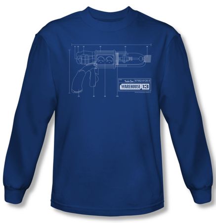 Warehouse 13 Shirt Tesla Gun Long Sleeve Royal Blue Tee T-Shirt
