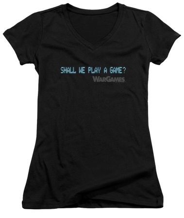WarGames  Juniors V Neck Shirt Shall We Play A Game? Black T-Shirt