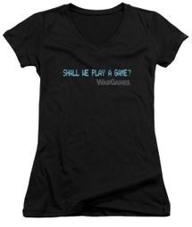 WarGames Juniors V Neck Shirt Shall We Play A Game? Black T-Shirt WarGames Juniors V Neck Shirt Shall We Play A Game? Black T-Shirt
