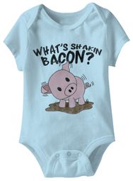 What's Shakin Bacon Funny Baby Romper Light Blue Infant Babies Creeper What's Shakin Bacon Funny Baby Romper Light Blue Infant Babies Creeper