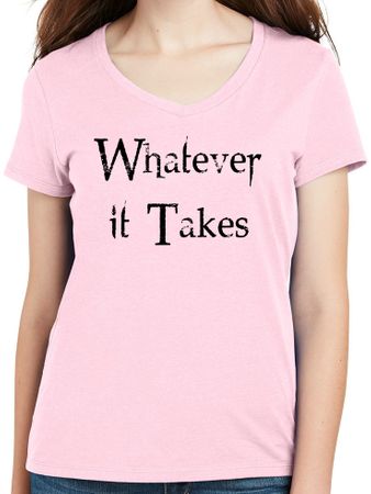Whatever Ladies Motivational Cotton V-neck T-shirt - Pale Pink
