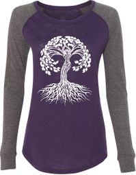 White Celtic Tree Ladies Yoga Long Sleeve Preppy Patch Shirt