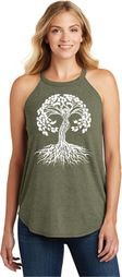 White Celtic Tree Ladies Yoga Tri Blend Rocker Tank Top