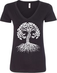 White Celtic Tree Ladies Yoga V-Neck Shirt