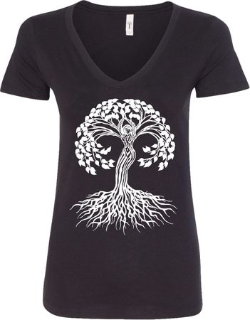 White Celtic Tree Ladies Yoga V-Neck Shirt