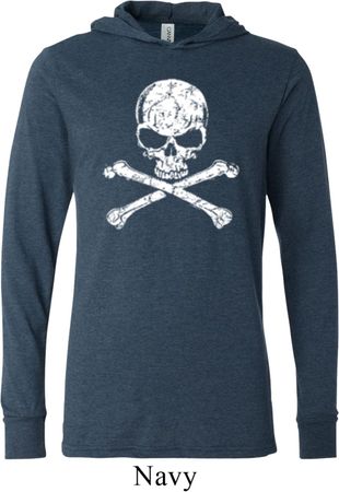 White Distressed Skull Lightweight Hoodie