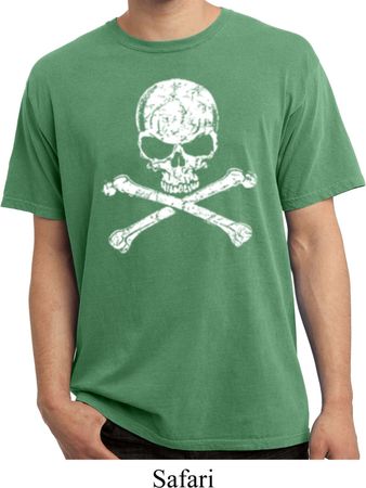 White Distressed Skull Pigment Dyed Shirt