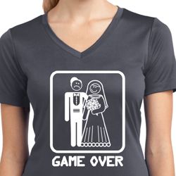 White Game Over Ladies Moisture Wicking V-neck Shirt White Game Over Ladies Moisture Wicking V-neck Shirt