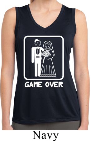 White Game Over Ladies Sleeveless Moisture Wicking Shirt