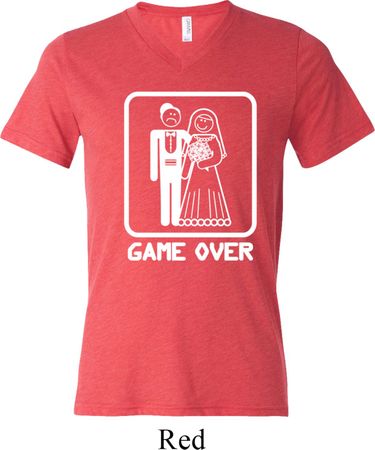 White Game Over Mens Tri Blend V-neck Shirt
