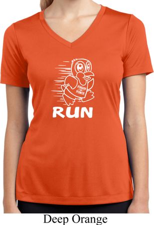 White Penguin Power Run Ladies Moisture Wicking V-neck Shirt