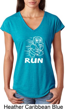 White Penguin Power Run Ladies Tri Blend V-Neck Shirt