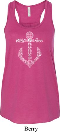Wild and Free Anchor Ladies Flowy Racerback Tanktop