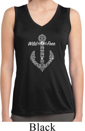 Wild and Free Anchor Ladies Sleeveless Moisture Wicking Shirt
