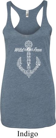 Wild and Free Anchor Ladies Tri Blend Racerback Tank Top