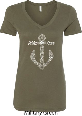 Wild and Free Anchor Ladies V-Neck Shirt