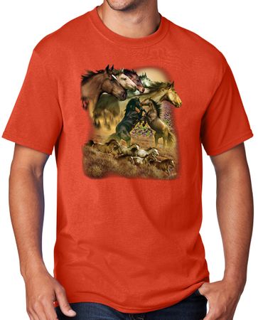 Wild Horses Equine Adult T-shirt - Orange