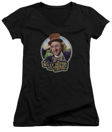 Willy Wonka and The Chocolate Factory  Juniors V Neck Shirt Its Scrumdiddlyumptious Black T-Shirt