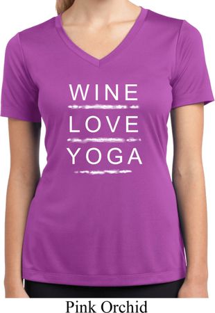 Wine Love Yoga Ladies Moisture Wicking V-neck Shirt