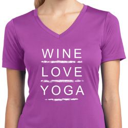 Wine Love Yoga Ladies Moisture Wicking V-neck Shirt Wine Love Yoga Ladies Moisture Wicking V-neck Shirt