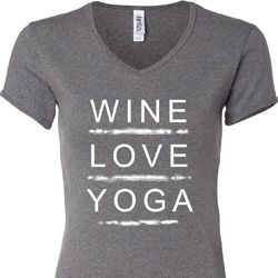 Wine Love Yoga Ladies V-neck Shirt Wine Love Yoga Ladies V-neck Shirt
