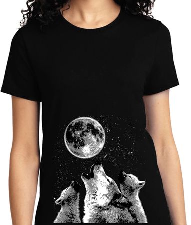 Wolves Howling at The Moon Bottom Print Ladies Shirt