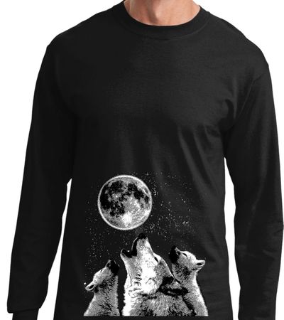 Wolves Howling at The Moon Bottom Print Long Sleeve Shirt