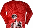 Wolves Howling at The Moon Bottom Print Long Sleeve Tie Dye Shirt
